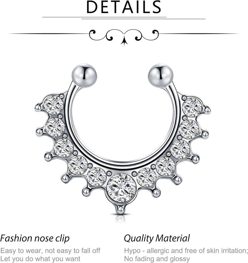 D.Bella Fake Septum Hoop 20G Faux Nose Piercing Hoop Clip on Nose Rings Non Piercing Fake Septum Lip Ear Ring Faux Body Piercing Jewelry for Women Men - Image 3
